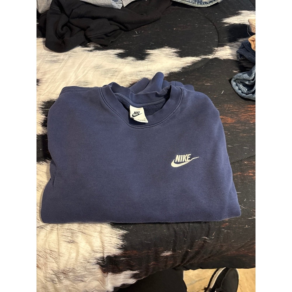 Nike Embroidered Swoosh Crewneck Sweatshirt Blue S